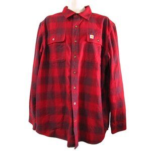 Carhartt Red Black Hubbard Plaid Original Fit Button Up Flannel Shirt L Tall GUC